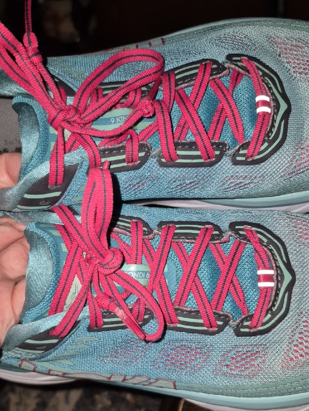 Hoka One Ones Womens Sz 12. Teal Running Shoes with Coral Laces. VGC.(#2016D) - Picture 14 of 14